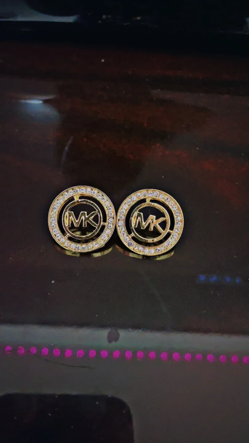 MK Gold Tone Stud Earrings with Crystals thumbnail