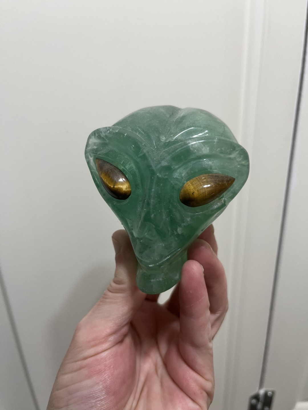Green Fluorite Alien Head with Tiger Eye