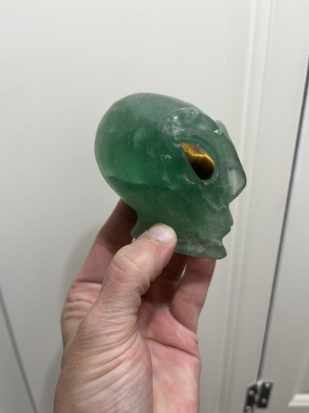 Green Fluorite Alien Head with Tiger Eye - photo 3