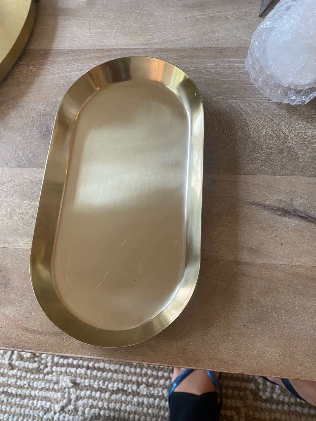 Gold Metal Tray Set with Wooden Lidded Container - photo 3