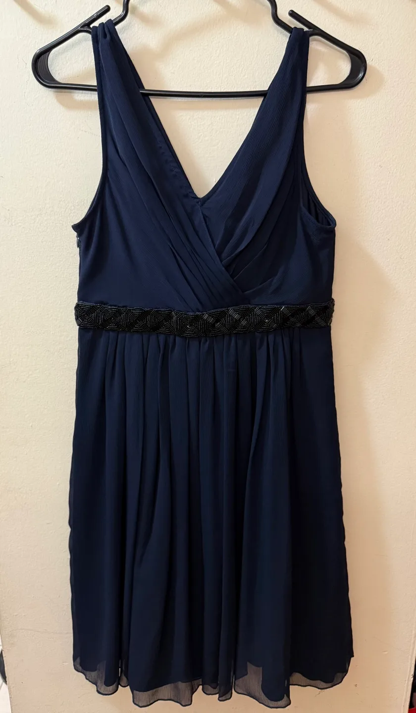 Mango Navy Blue Sleeveless Dress with Beaded Belt - US 6 image indicator(4)
