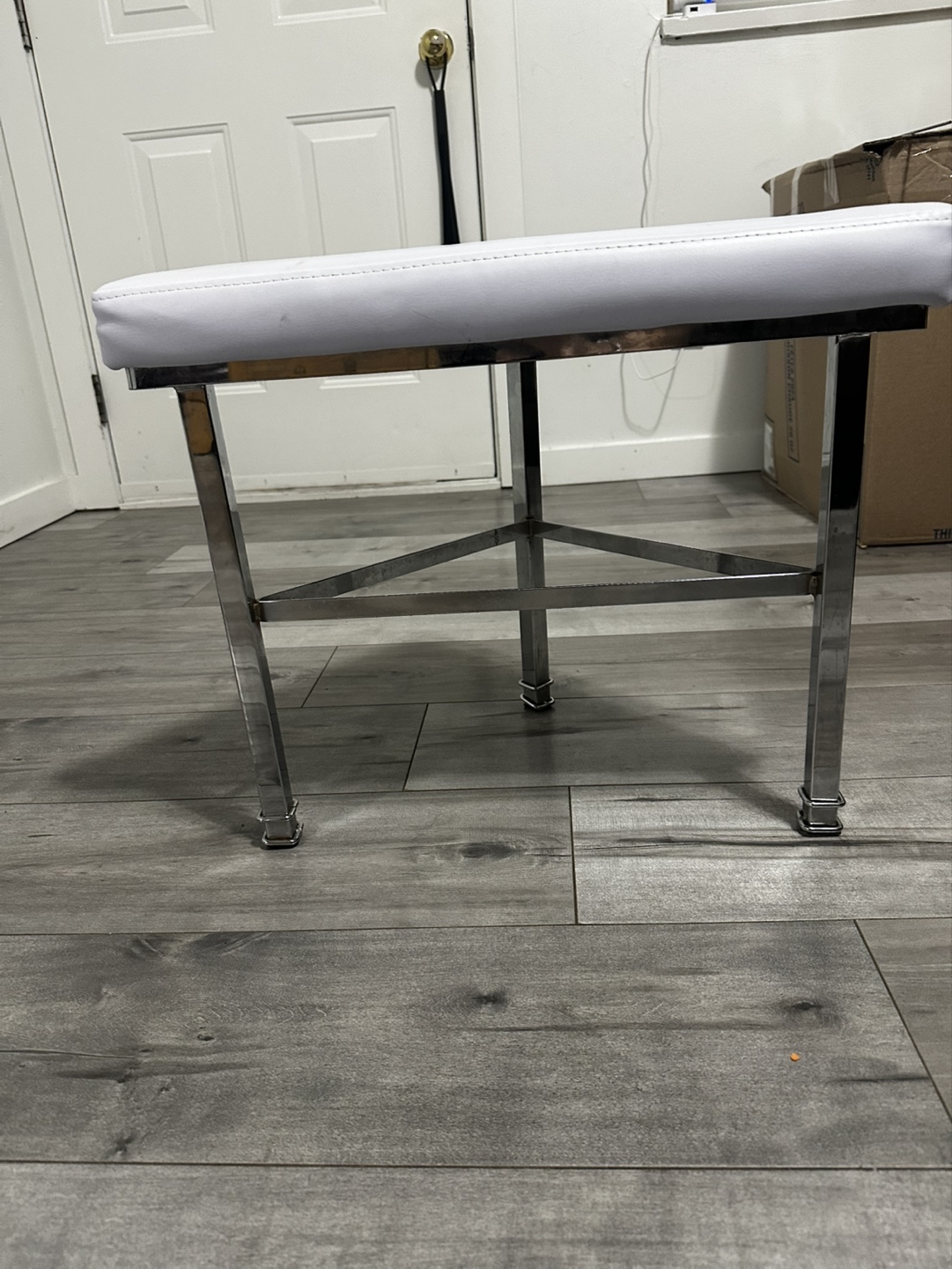 White Triangular Ottoman with Chrome Legs