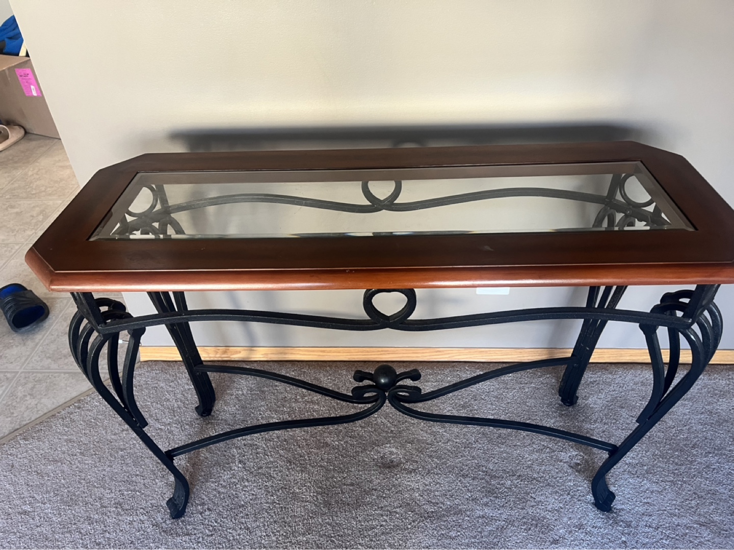 Console Table with Glass Top and Metal Frame