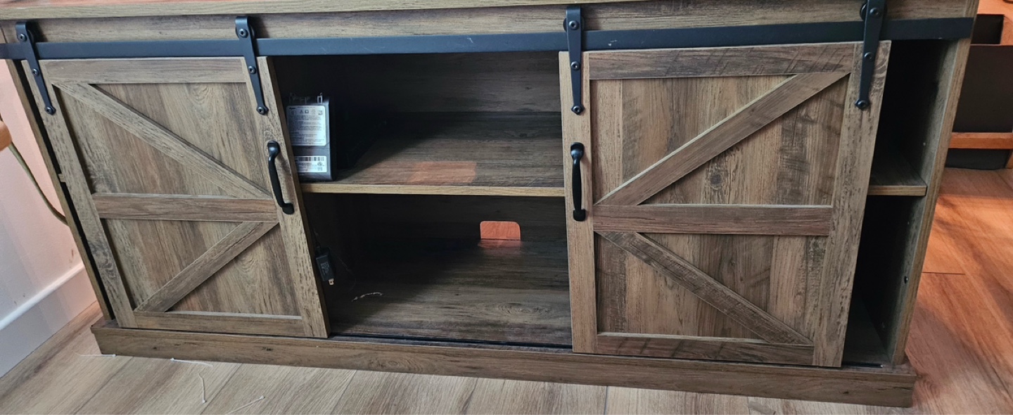 Rustic Farmhouse Style TV Stand with Sliding Barn Doors - photo 2