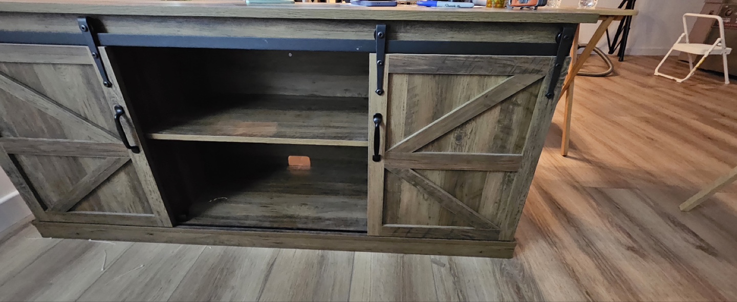Rustic Farmhouse Style TV Stand with Sliding Barn Doors
