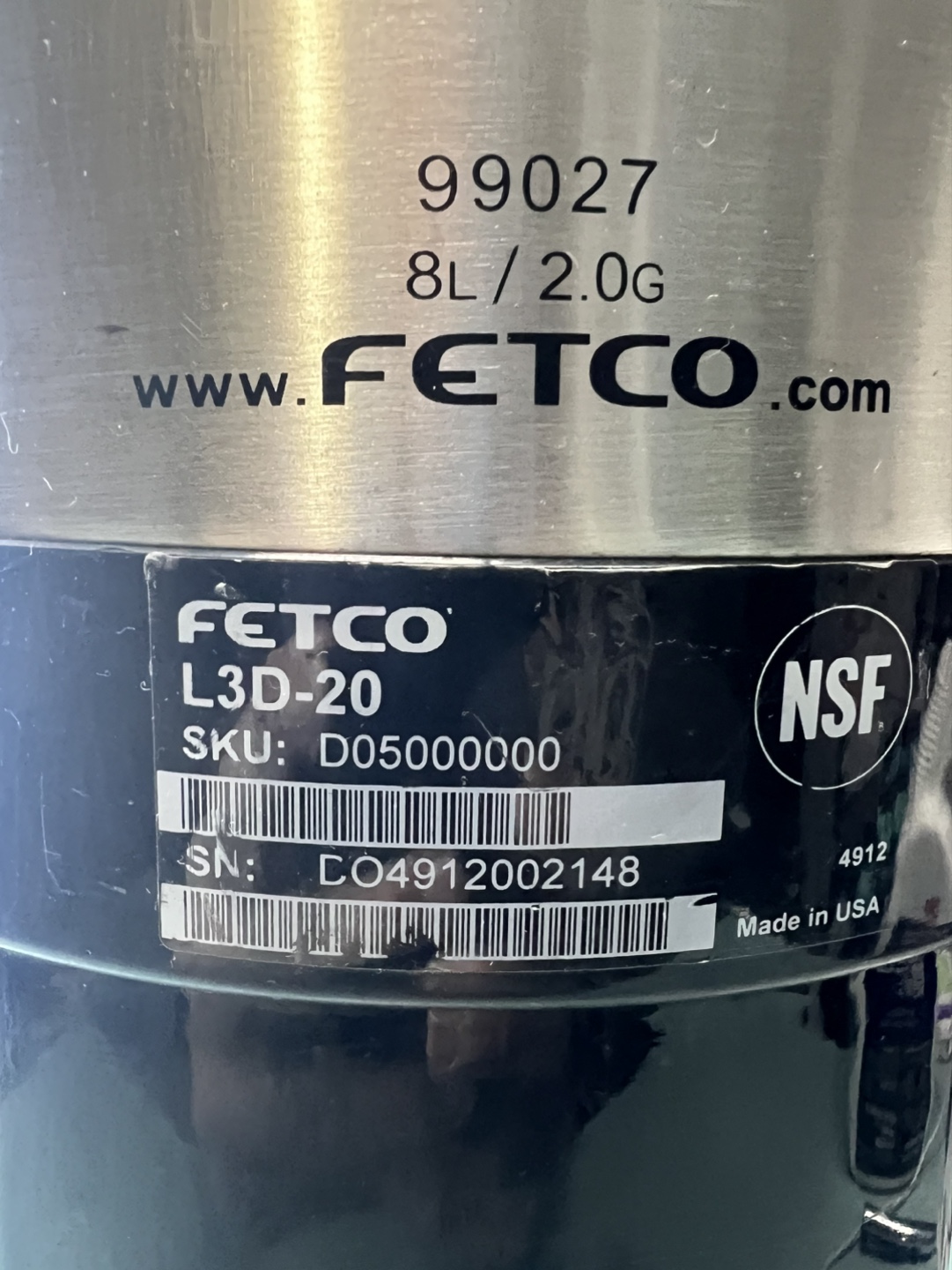 FETCO L3D-20 8L Stainless Steel Water Dispenser - photo 2