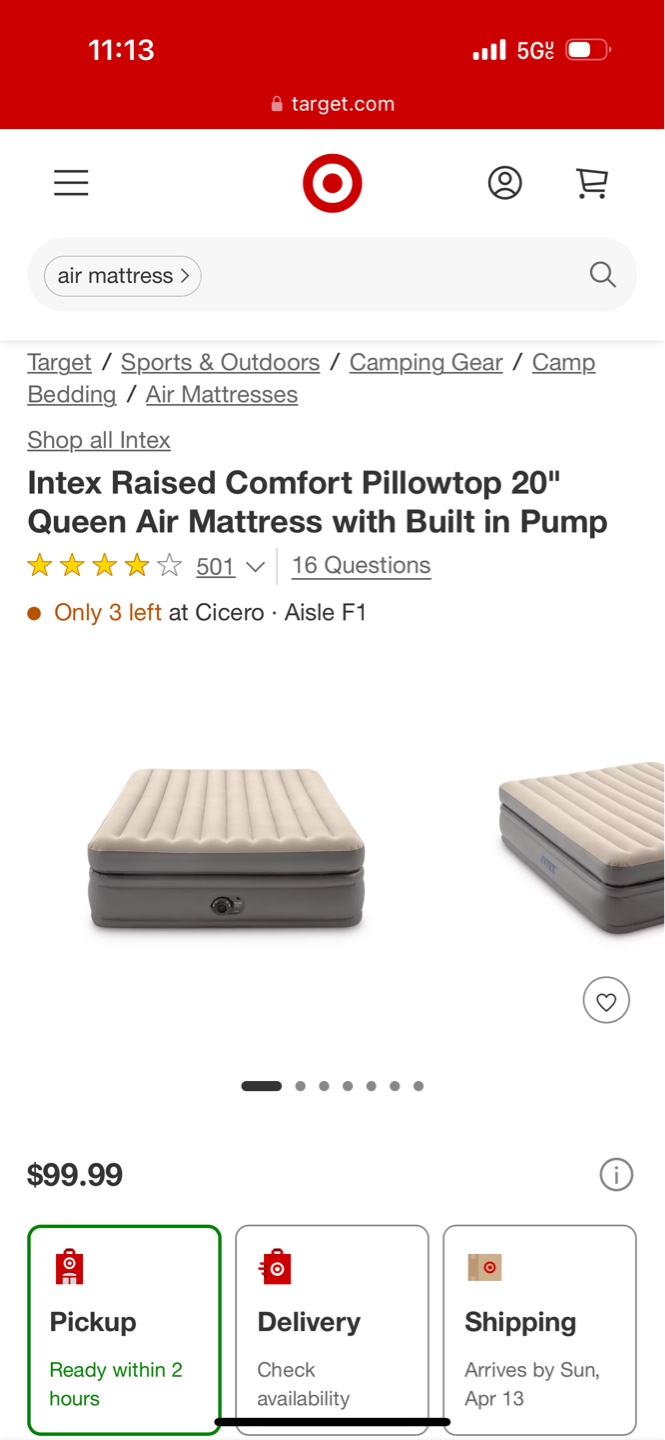 Intex Queen Air Mattress with Built-in Pump