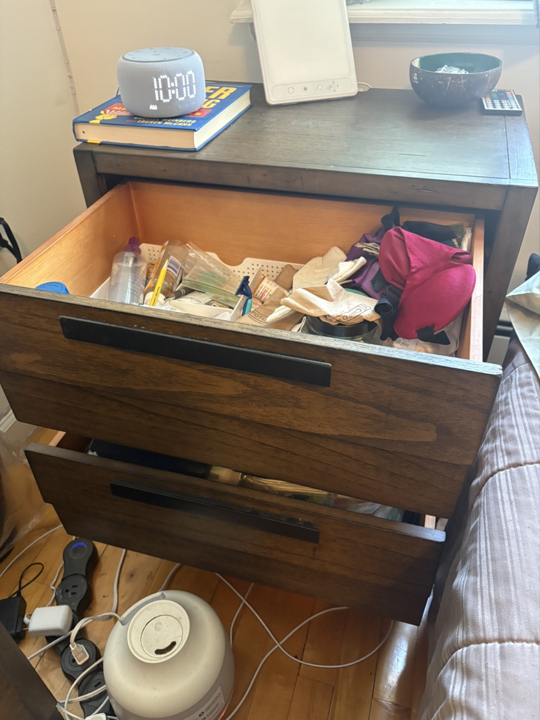 Two-Drawer Wood Nightstand with Outlets and USB - photo 2