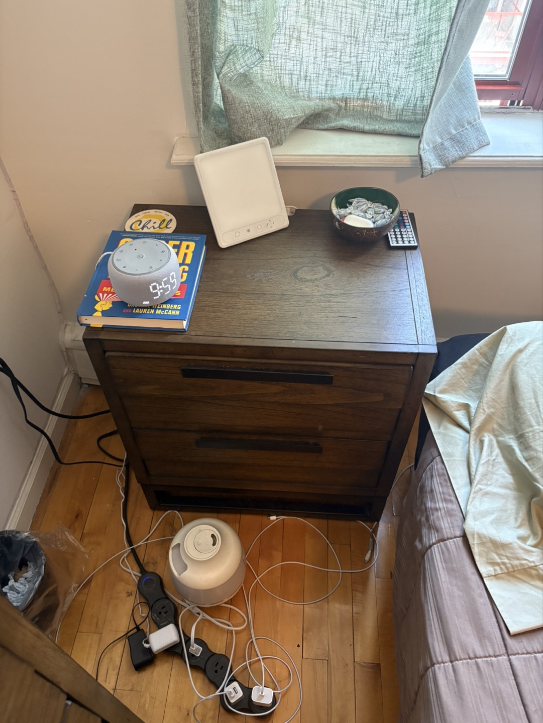 Two-Drawer Wood Nightstand with Outlets and USB - photo 5