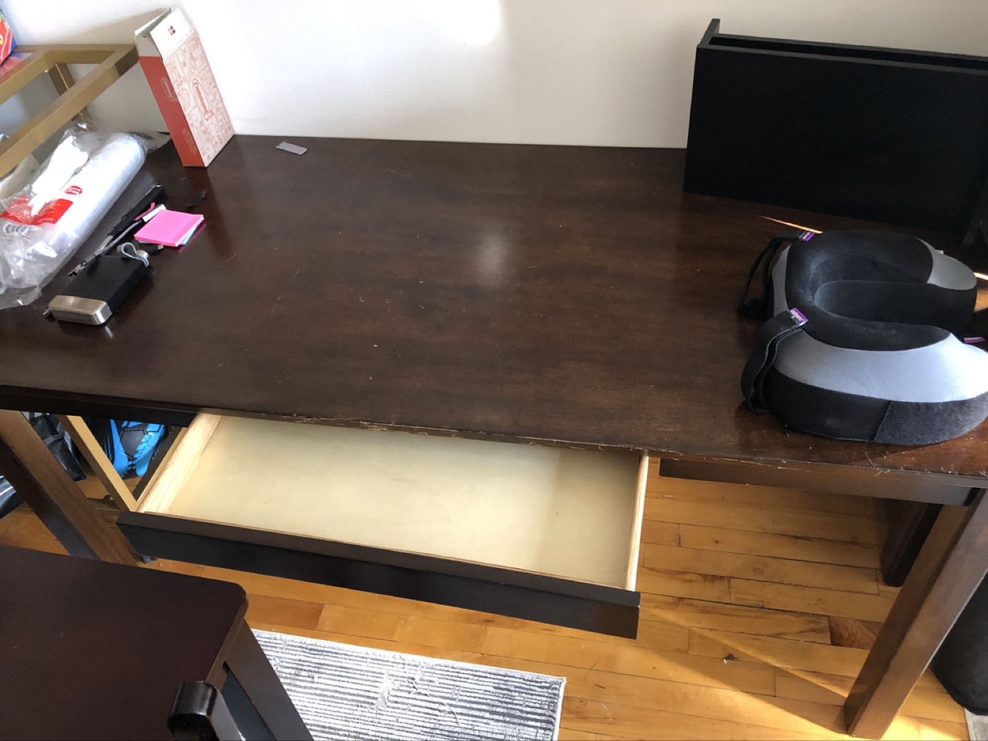 Dark Brown Wooden Desk with Drawer - photo 2