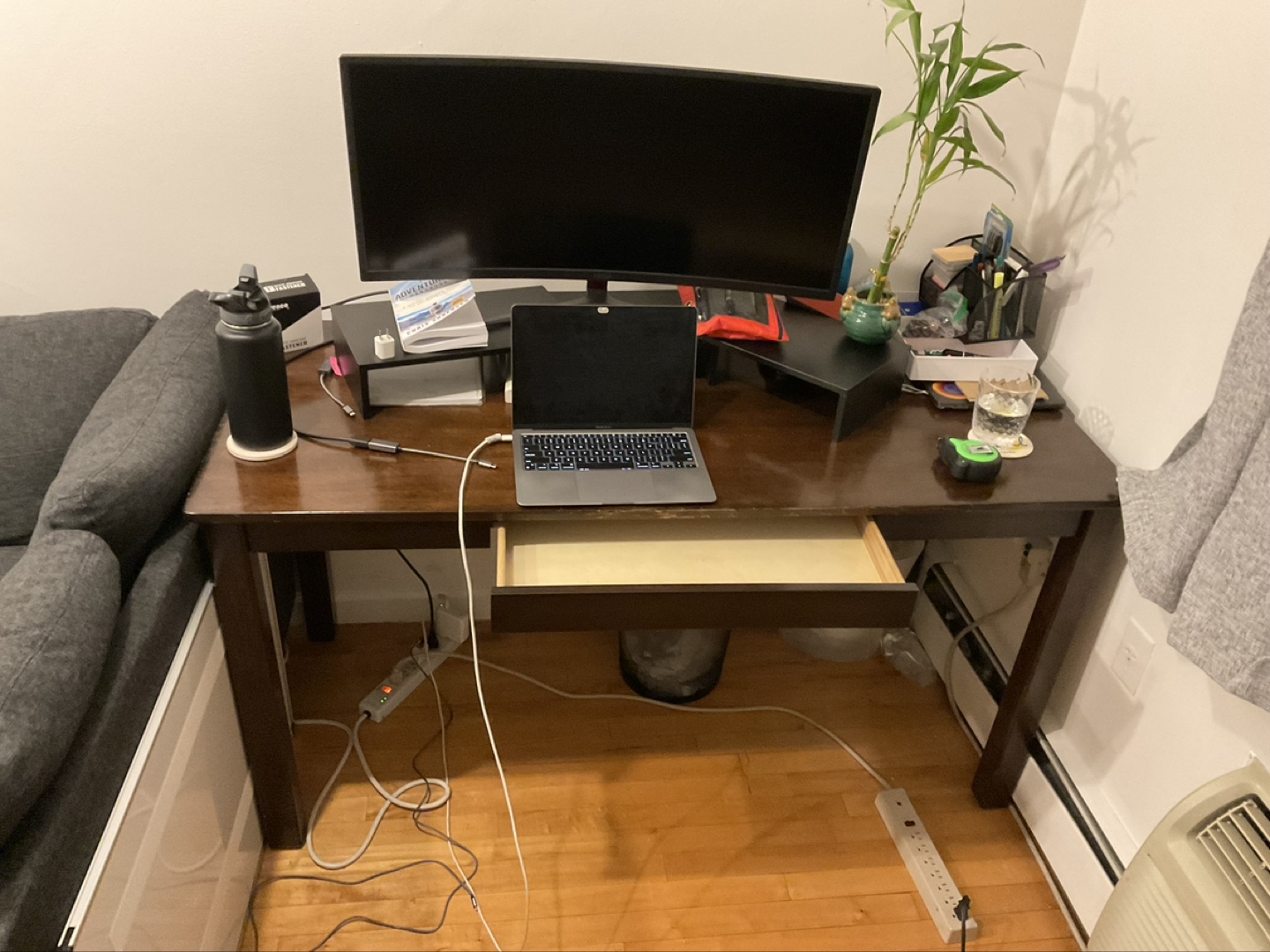 Dark Brown Wooden Desk with Drawer