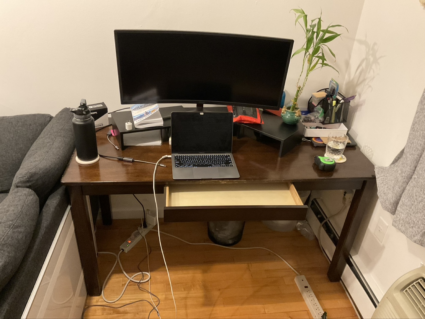 Dark Brown Wooden Desk with Drawer - photo 3