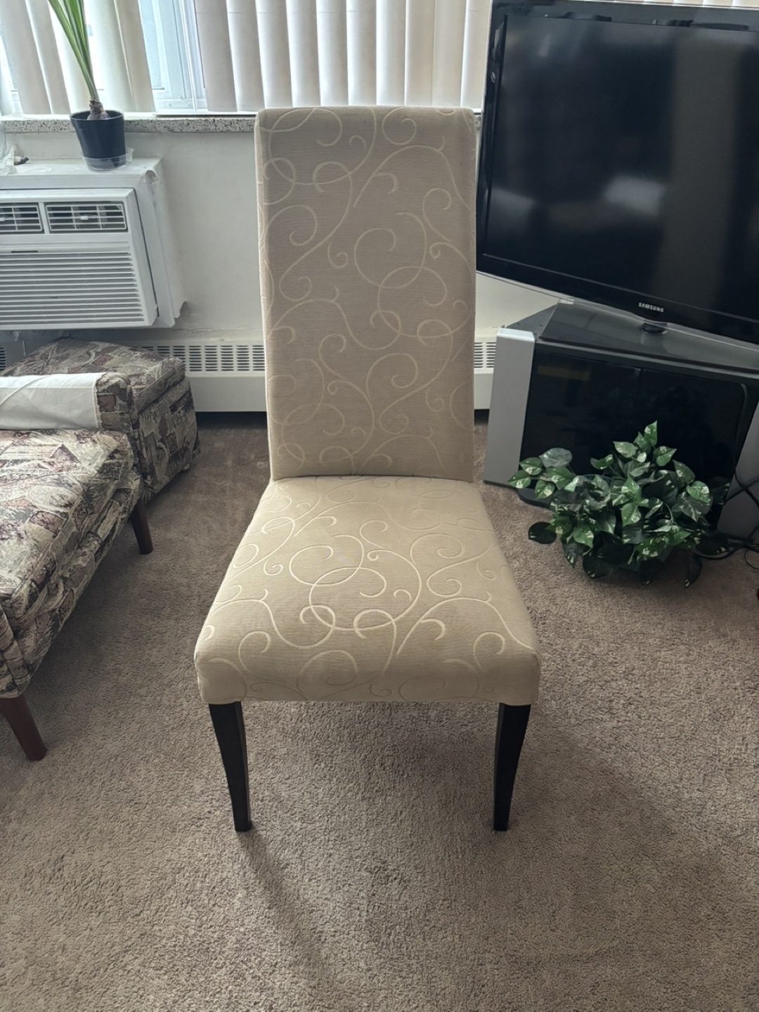 4 Beige Dining Chairs with Swirl Pattern - photo 2