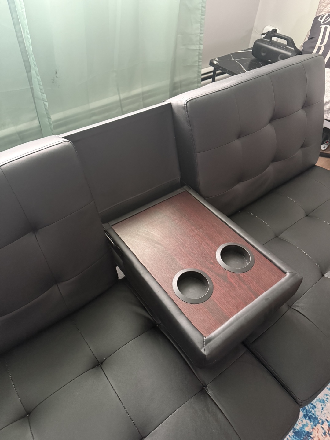 Black Faux Leather Futon Sofa Bed - photo 4