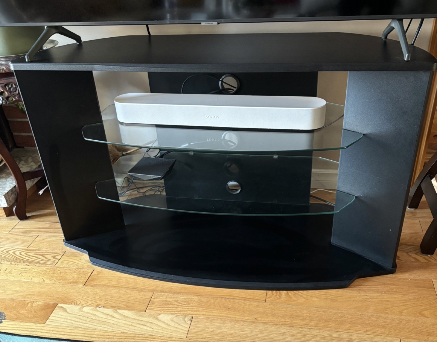Black 3-Tier Glass Shelf Corner TV Stand / Media Unit