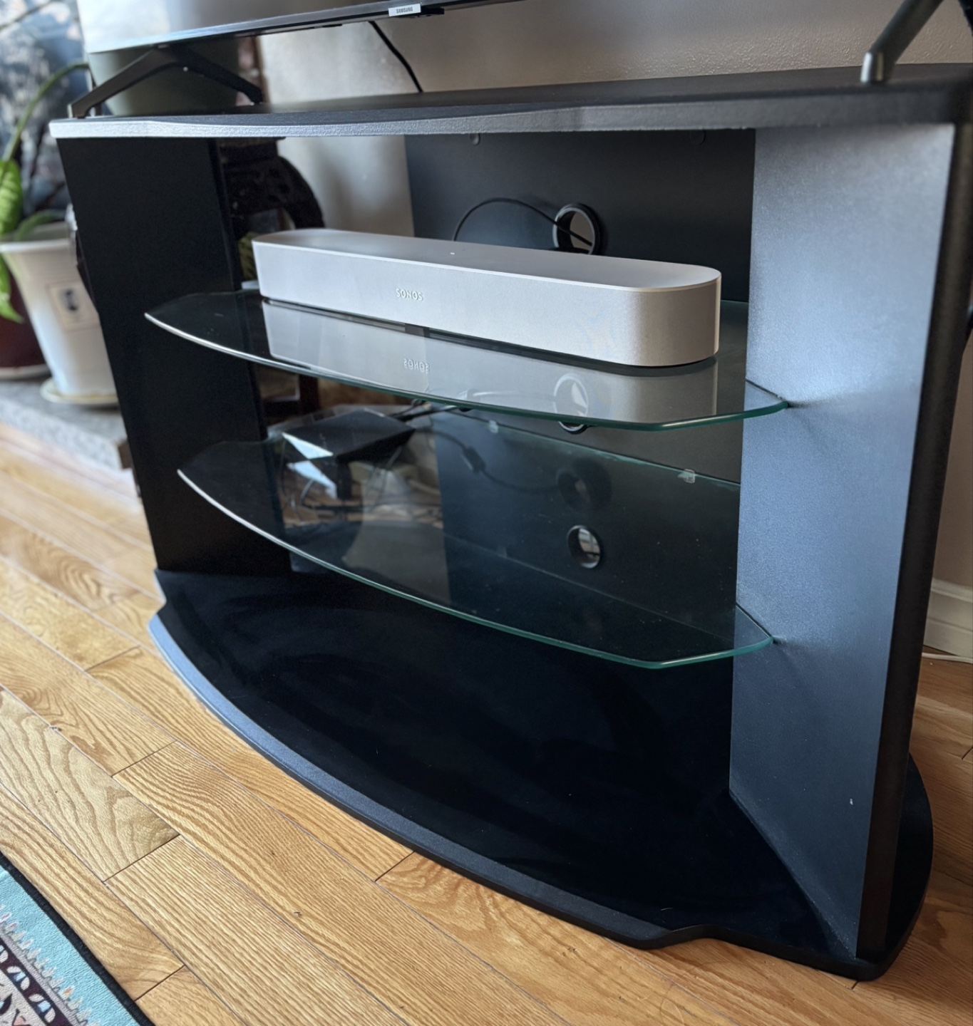 Black 3-Tier Glass Shelf Corner TV Stand / Media Unit - photo 2