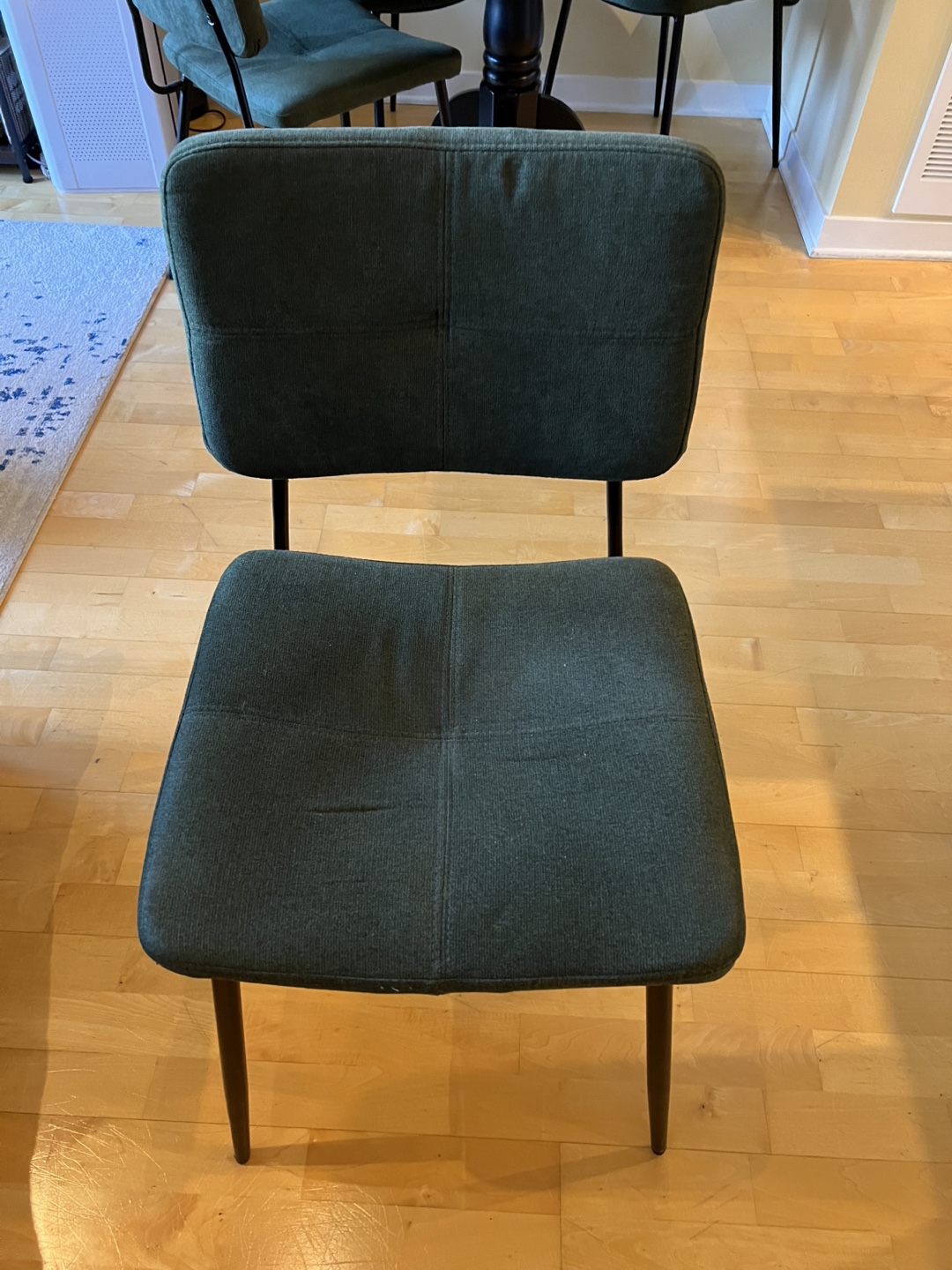 Four Dark Green Upholstered Dining Chairs with Black Metal Legs - photo 2