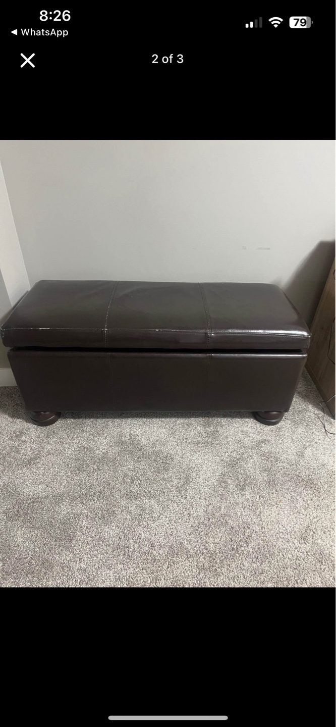 Brown Leather Storage Ottoman Bench