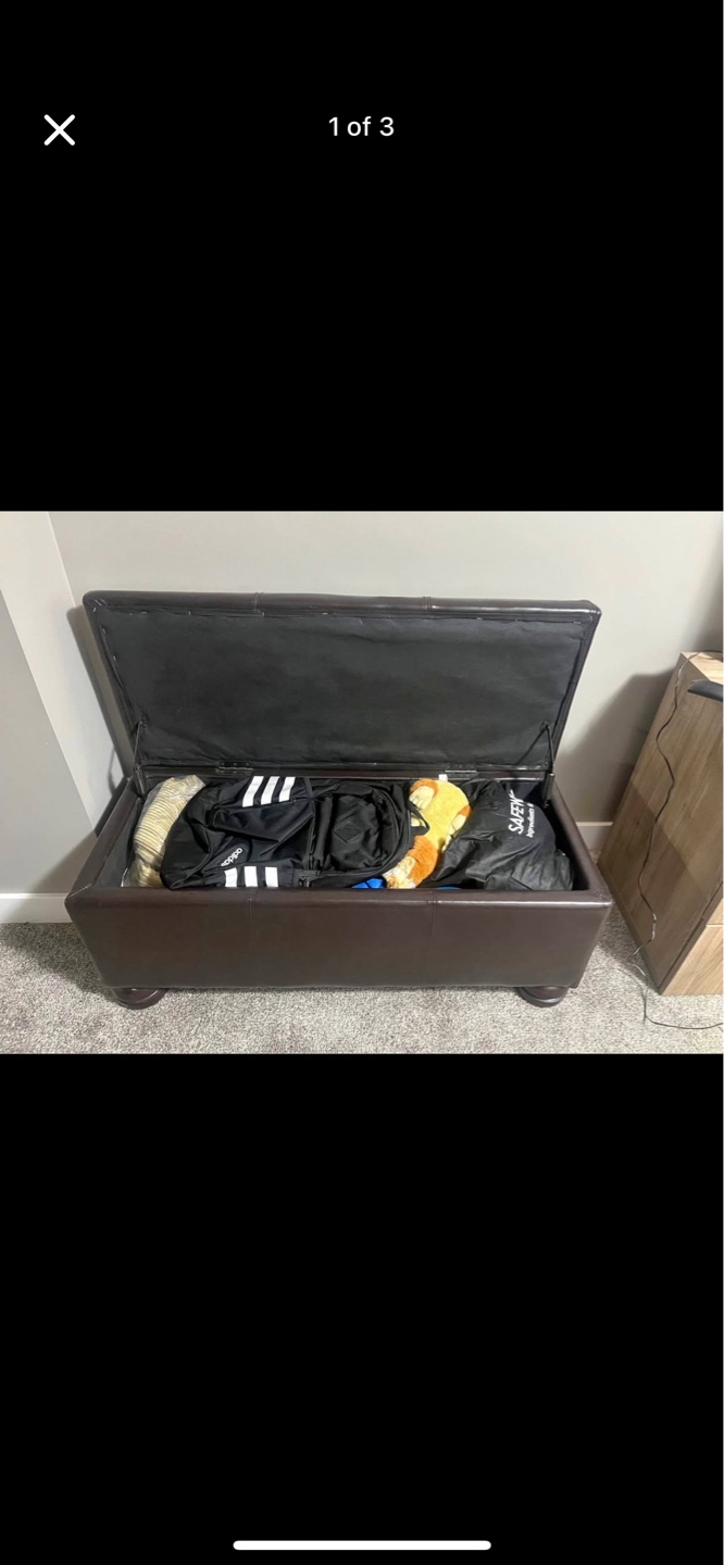 Brown Leather Storage Ottoman Bench - photo 2