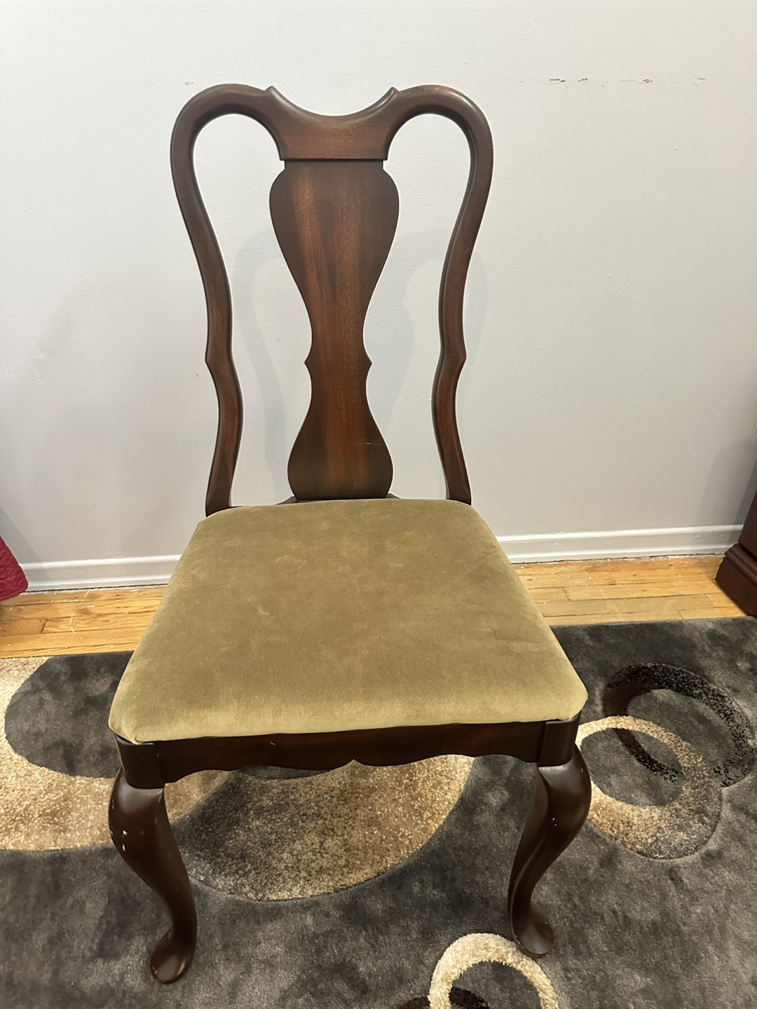 Elegant Dark Wood Dining Chair with Olive Green Upholstery - photo 2