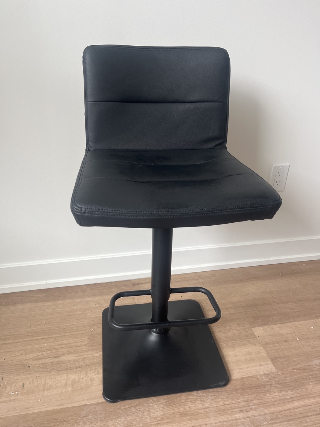 TWO Black Leather Bar Stool