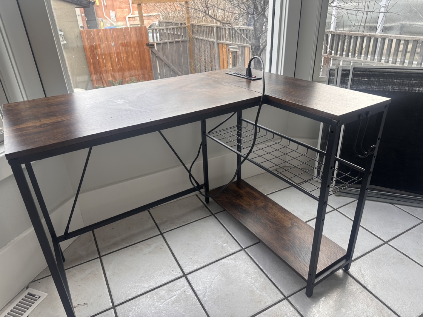 L-Shaped Computer Desk with Built-in Power Strip - photo 3