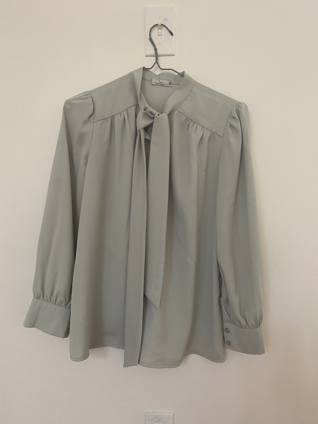 Sage Green Tie Neck Blouse