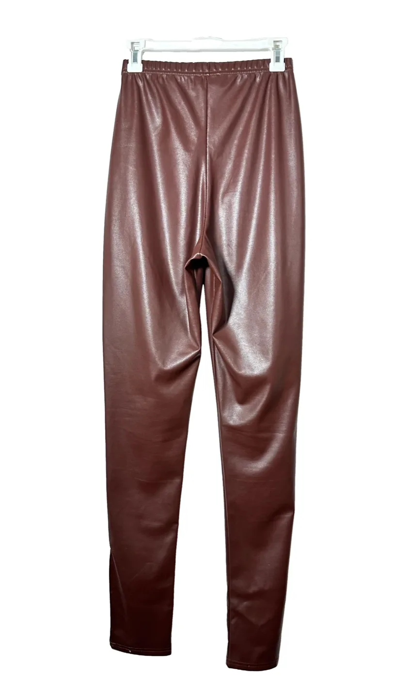 💚PrettyLittleThing Brown Faux Leather Leggings Large image indicator(2)