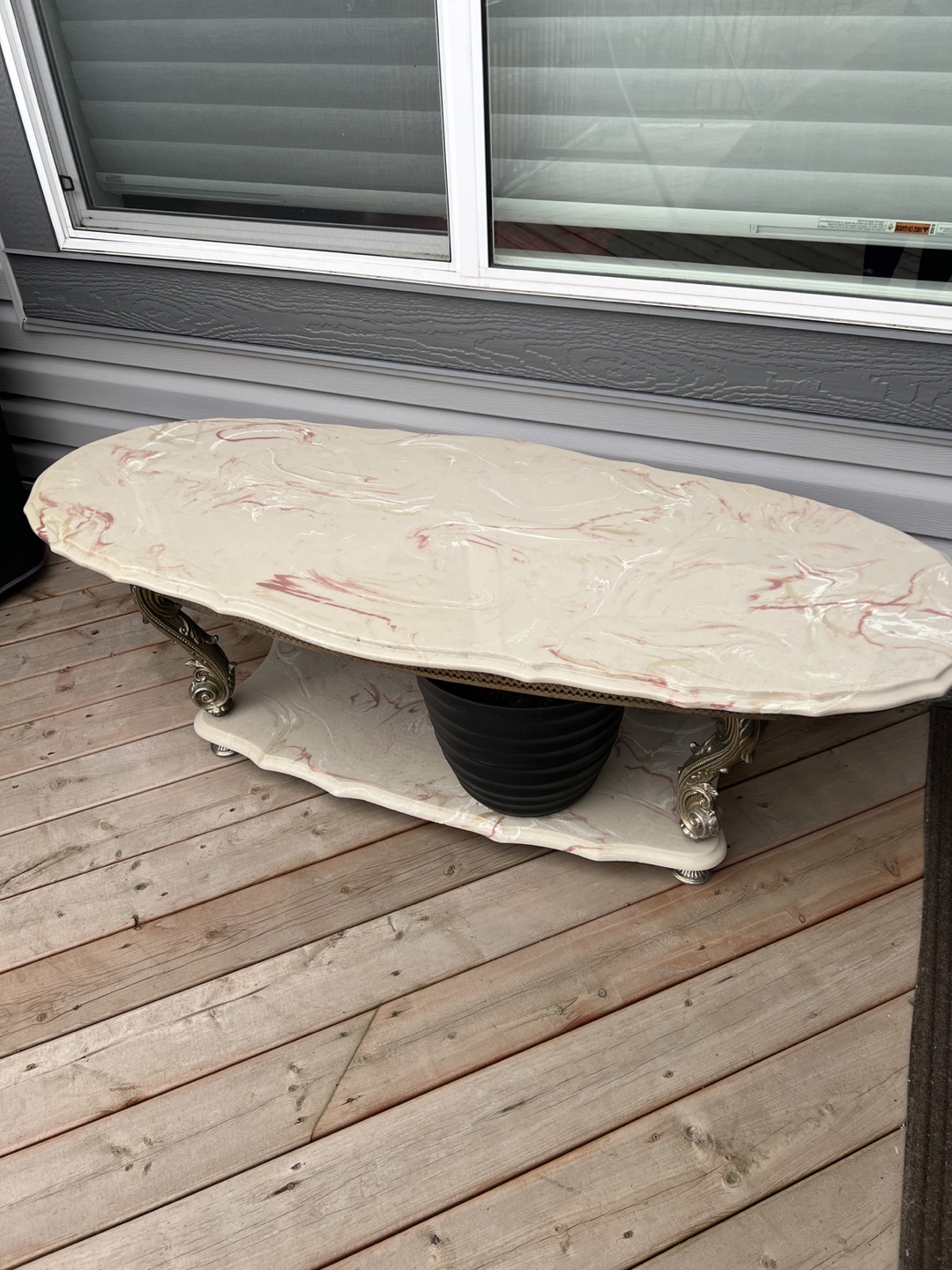Oval Coffee Table with Marble Top and Shelf - photo 2