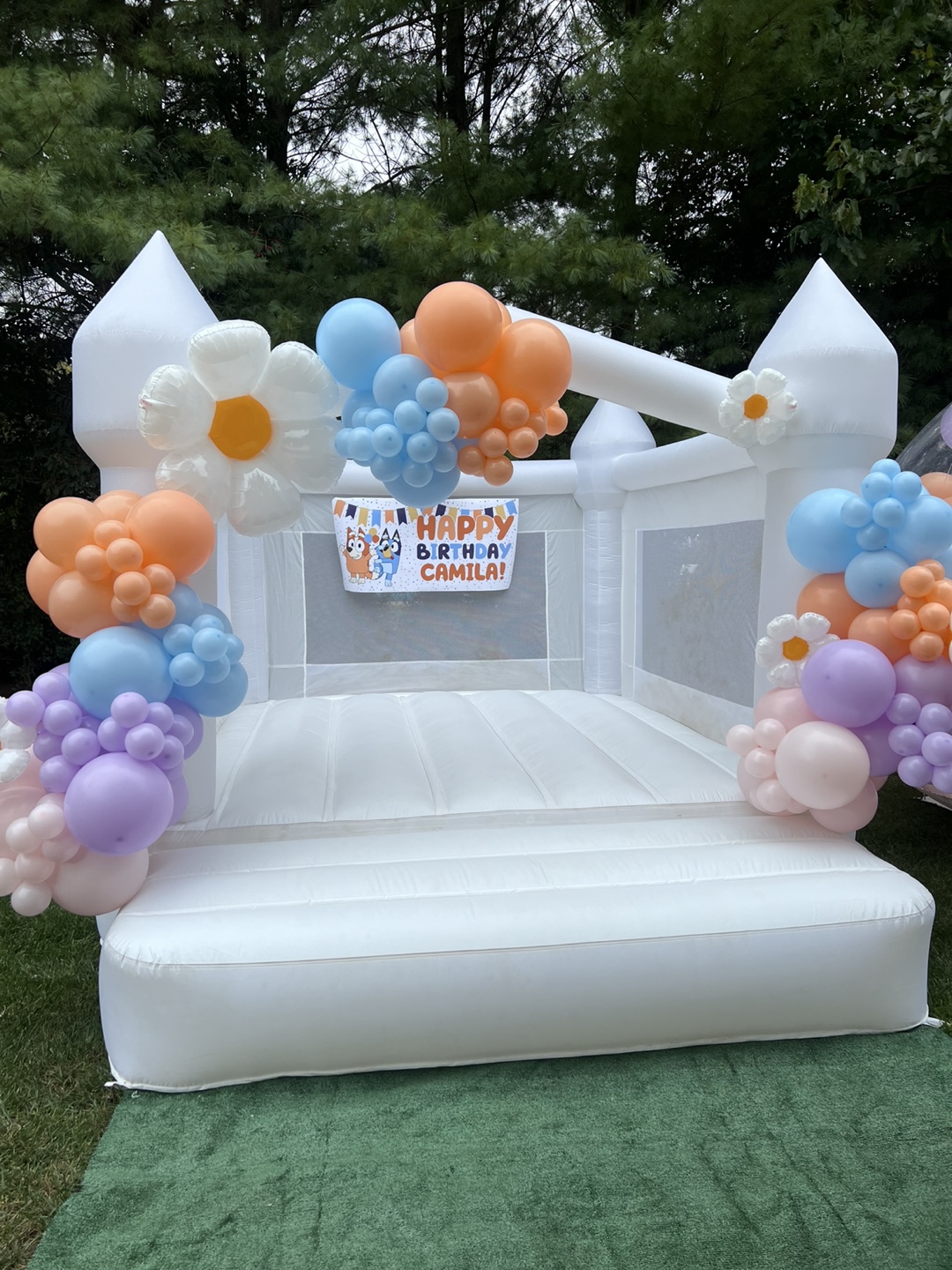 White Inflatable Bounce House and Bubble Balloon house  Combo