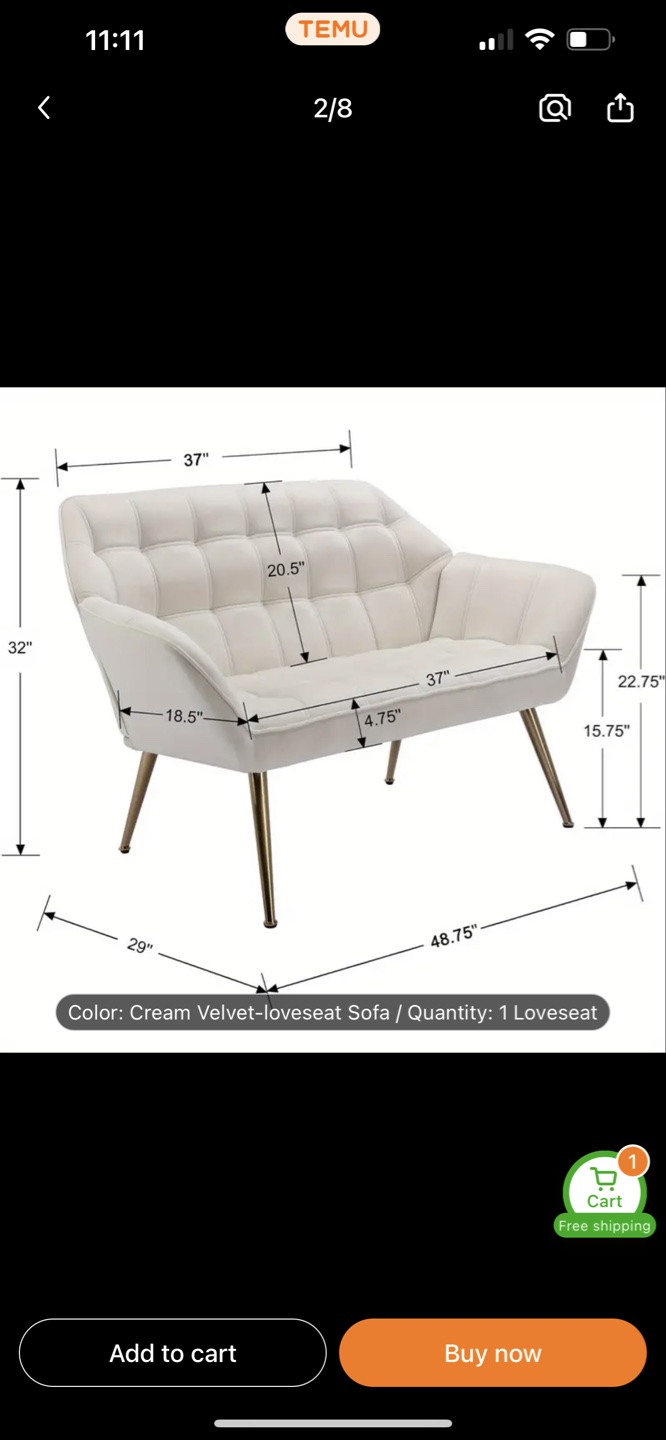 Cream Velvet Loveseat Sofa