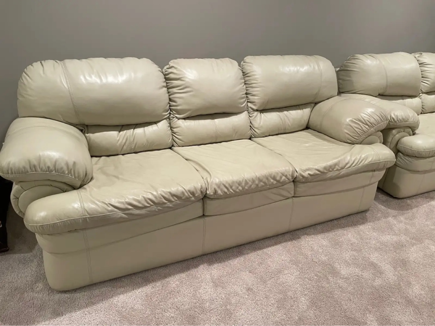 Ivory Genuine Leather Sofa Set