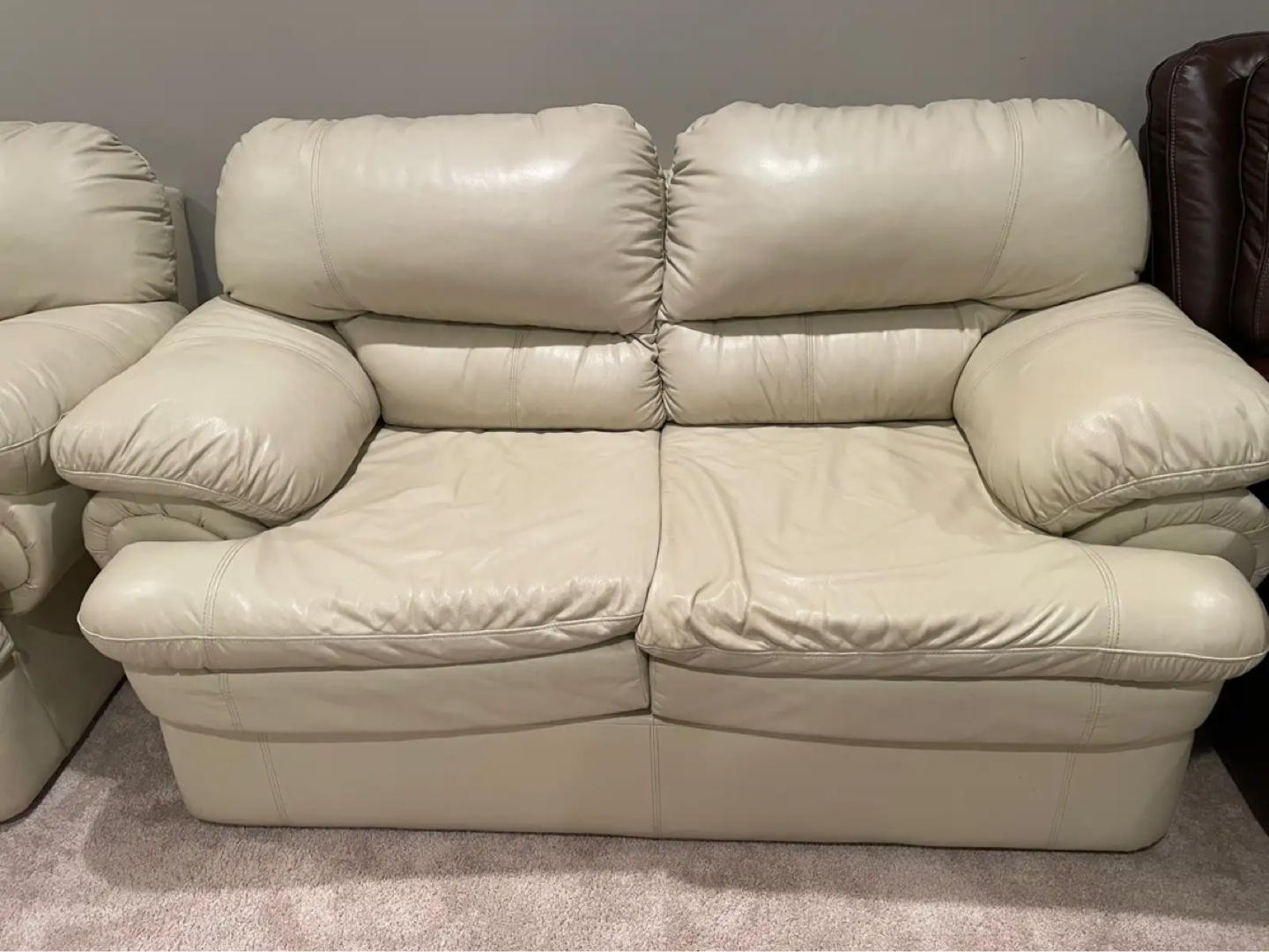 Ivory Genuine Leather Sofa Set - photo 3