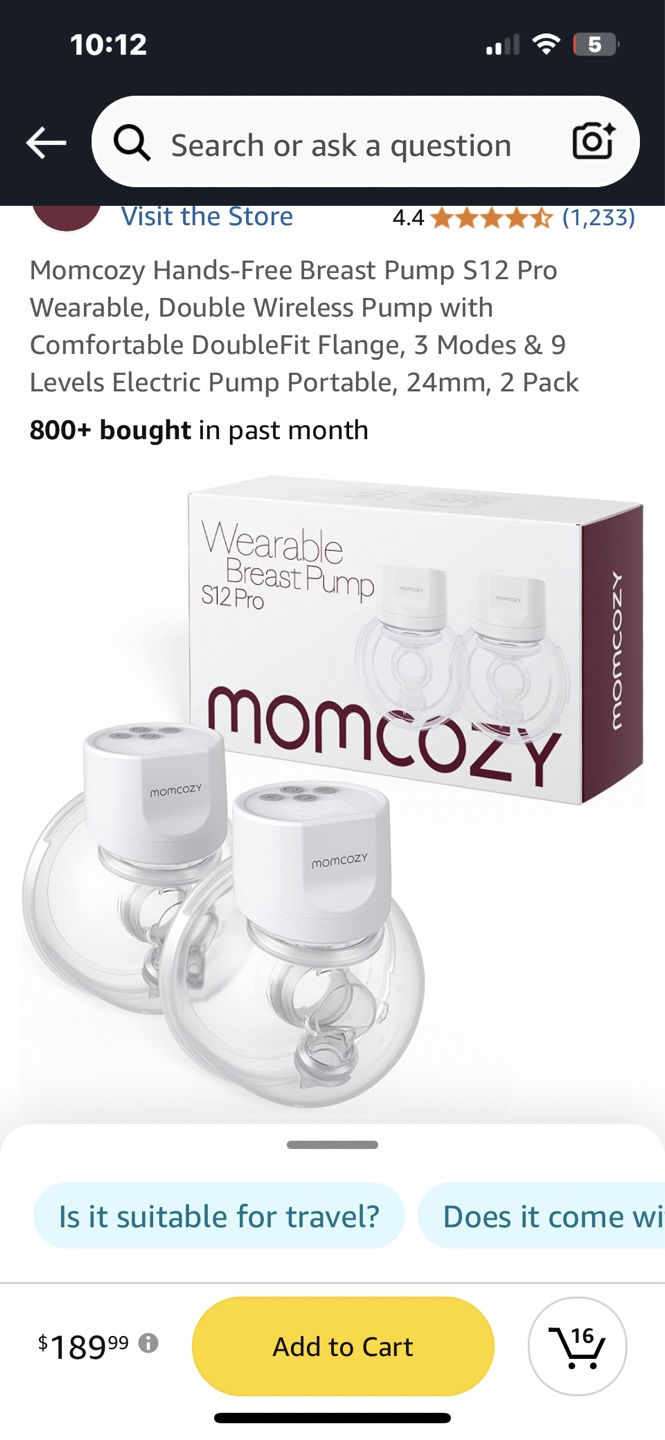Momcozy S12 Pro Wearable Double Breast Pump - 2 Pack