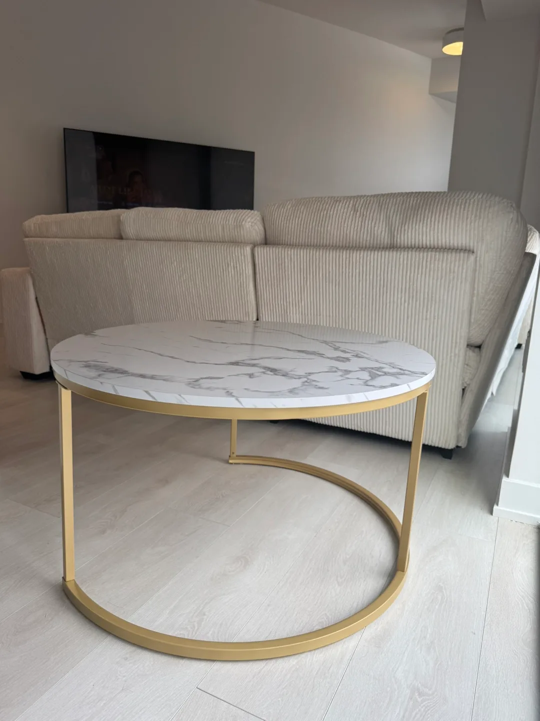 Round Marble Coffee Table with Gold Legs thumbnail