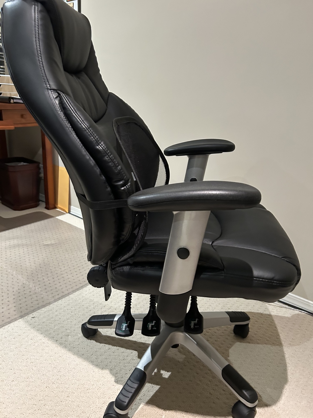 Black Leather Office Chair with Lumbar Support