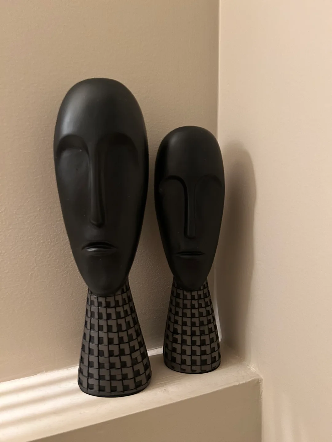 Pair of Modern Black and Grey Geometric Head Sculptures thumbnail