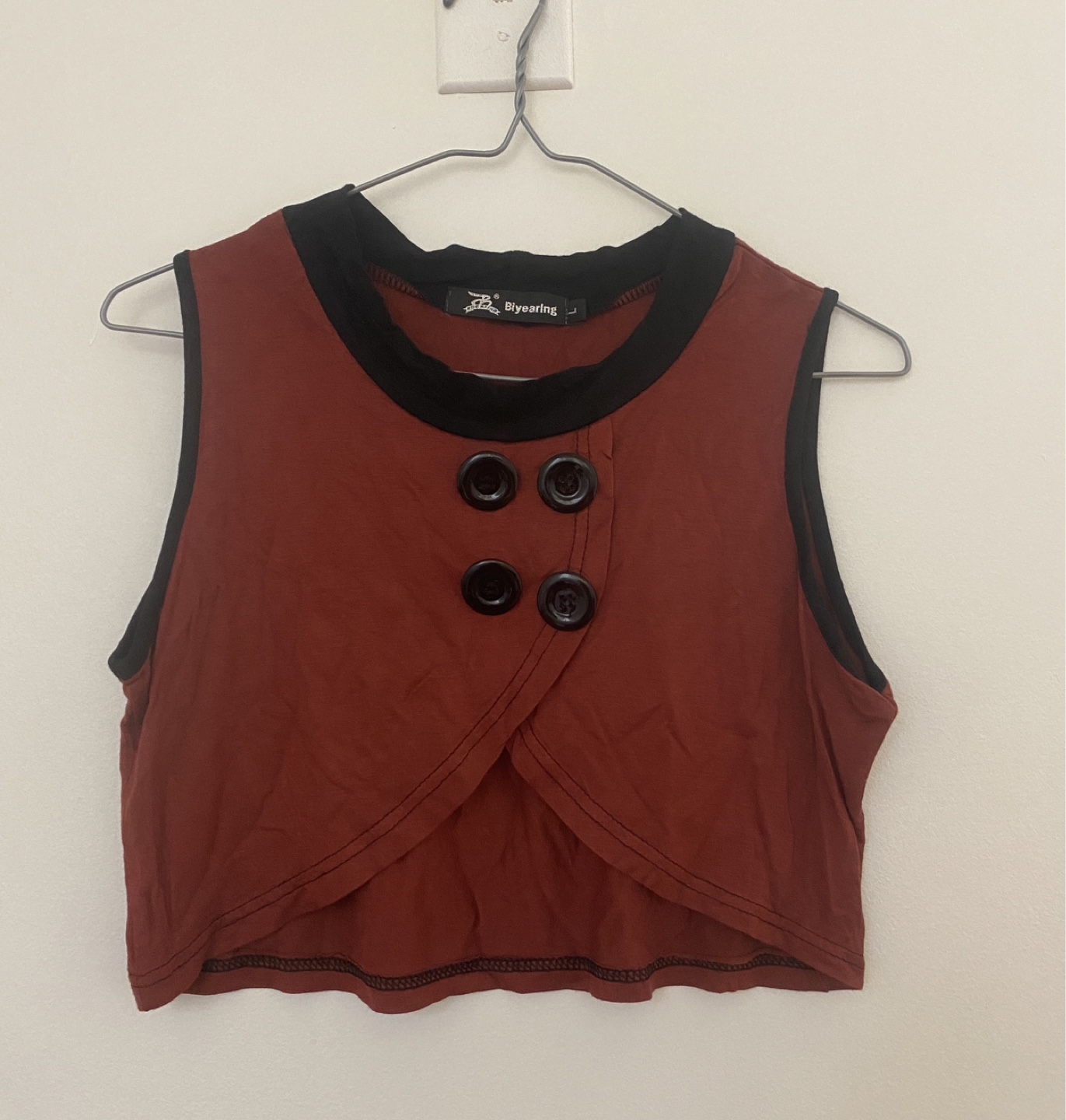 Women's Burnt Orange Sleeveless Button Detail Cropped Top