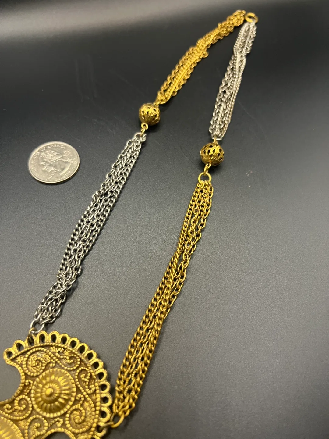 Vintage Gold and Silver Tone Statement Necklace image indicator(3)