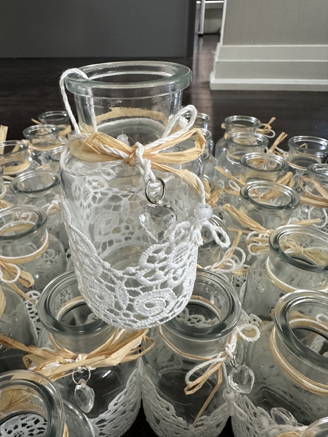 Bulk Lot of 40 Glass Jars with Lace and Raffia - photo 3