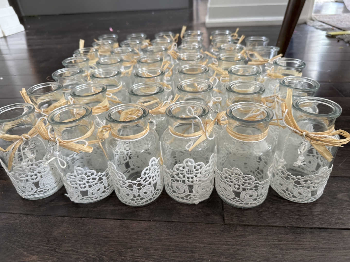 Bulk Lot of 40 Glass Jars with Lace and Raffia - photo 2
