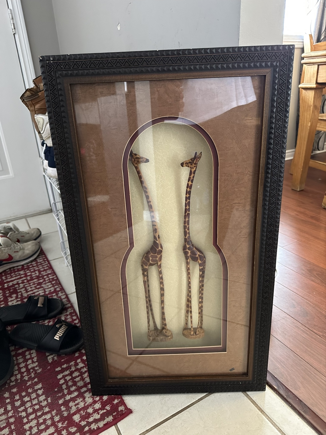 Beautiful Framed 3D Giraffe Art – Handcrafted Wooden Carvings