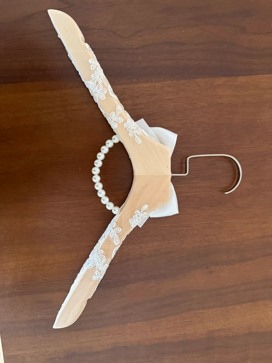 Elegant Bridal Dress Hanger with Pearl and Lace Detail image indicator(4)