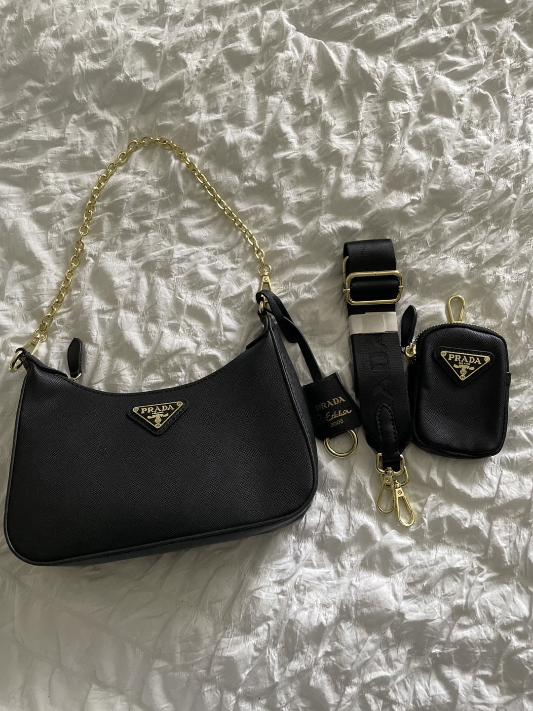 Prada Black Replica 2005 Bag with Strap and Pouch