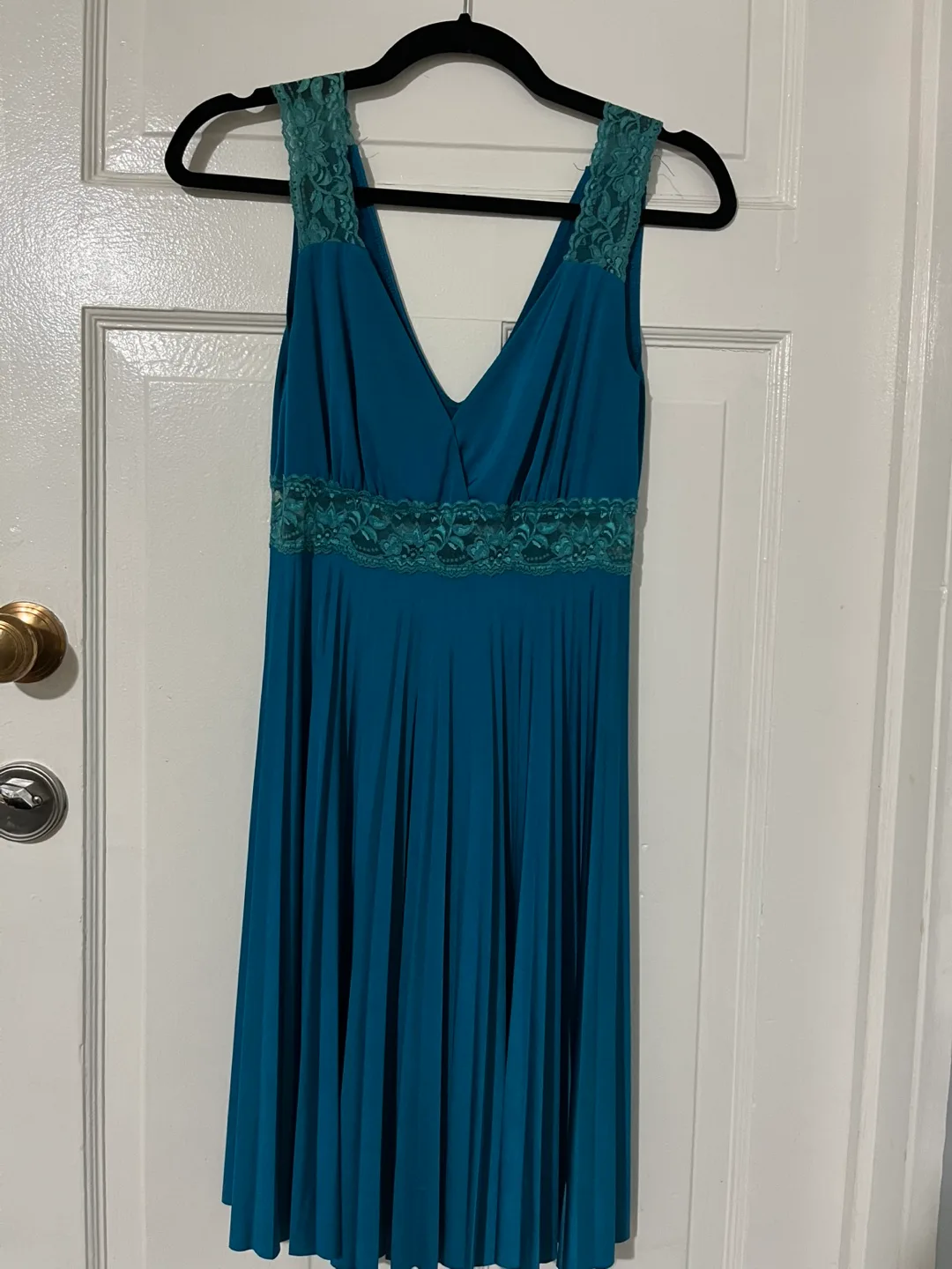 Teal Pleated Dress with Lace thumbnail