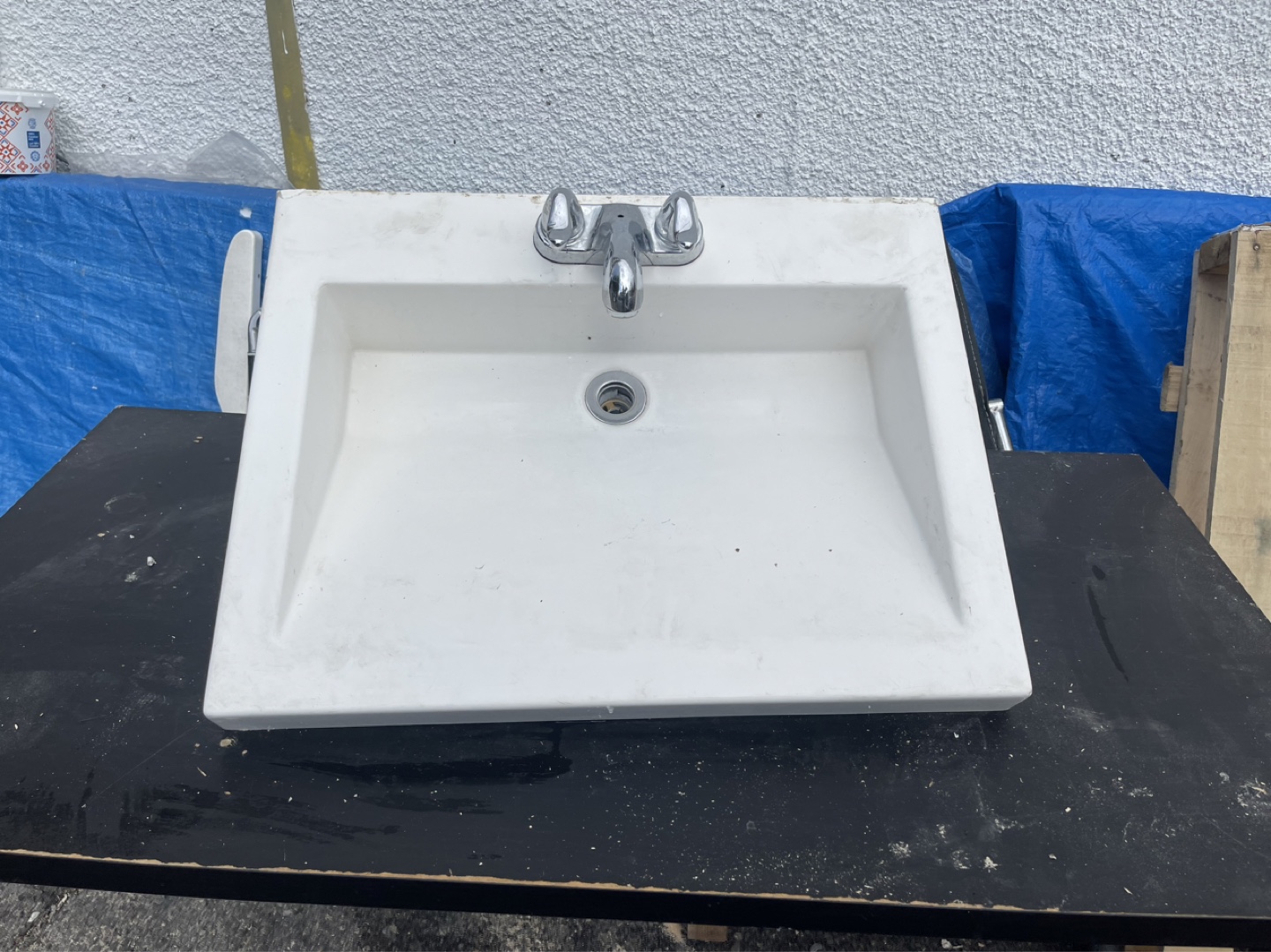 White Rectangular Bathroom Sink with Faucet