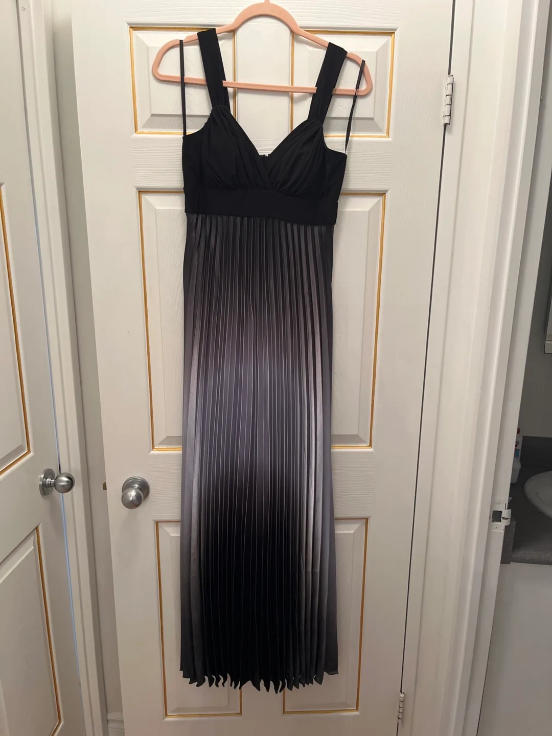 Elegant Black and Grey Pleated Maxi Dress image indicator(2)