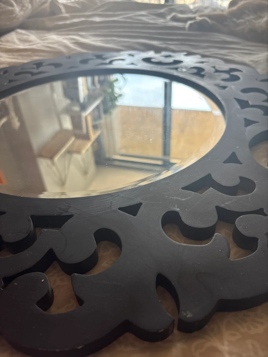 Ornate Black Round Mirror image indicator(2)