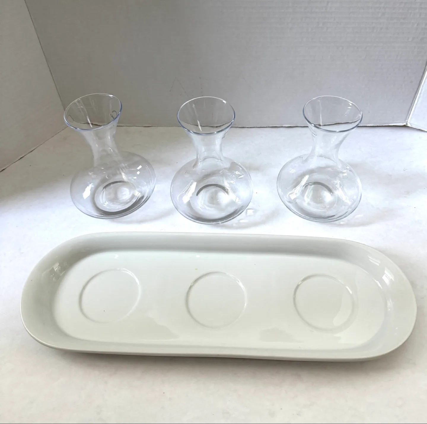 Set of Three Glass Decanters with Serving Tray image indicator(4)