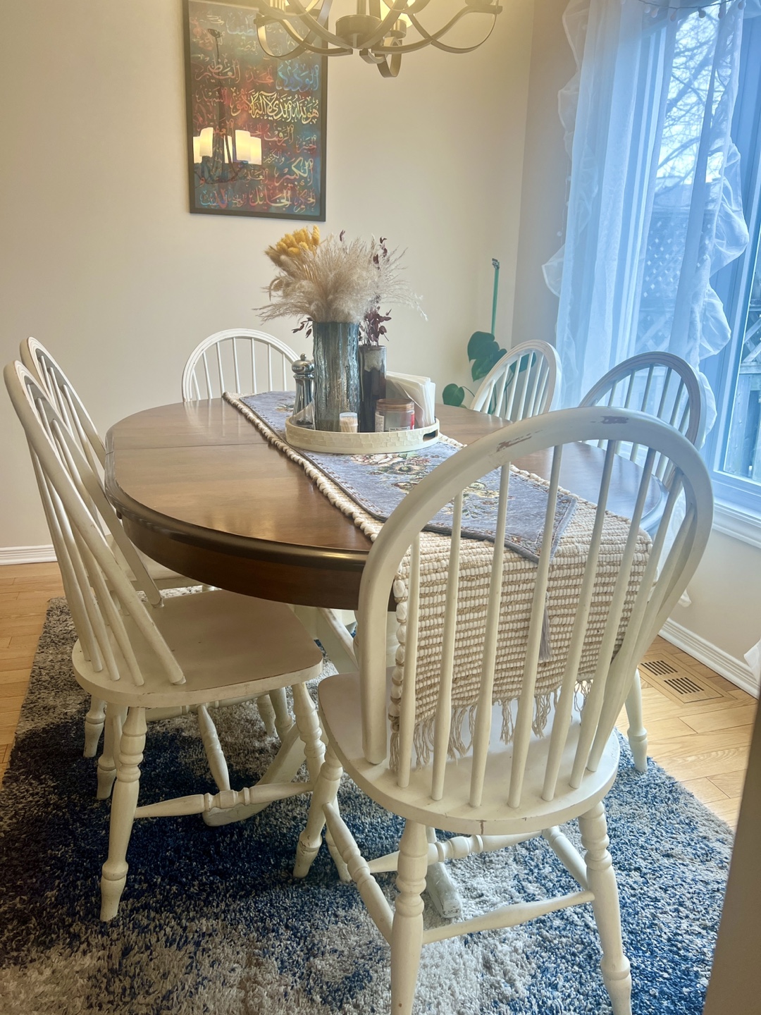 Oval Wooden Dining Table with Six Chairs